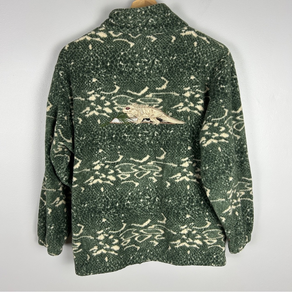 VINTAGE 90s Northern Getaway Fleece Zip Jacket Lizard Embroidery Size Med‎ Green